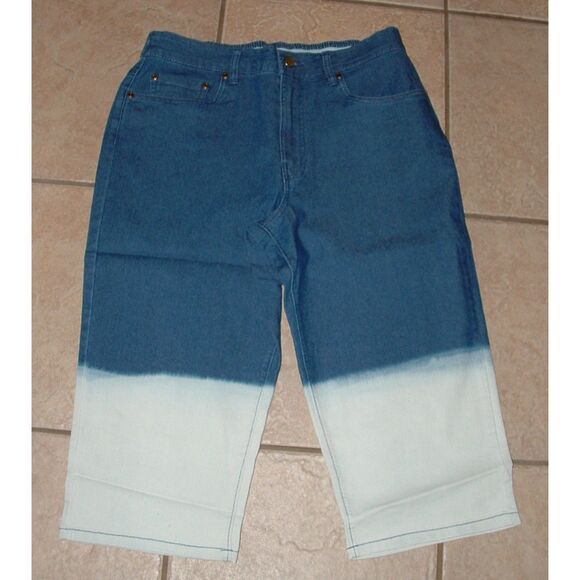 NEW Blue Denim Dip Dyed Sz 10 Petite Casual Wear Capris Cropped Pants Pockets - Picture 2 of 3